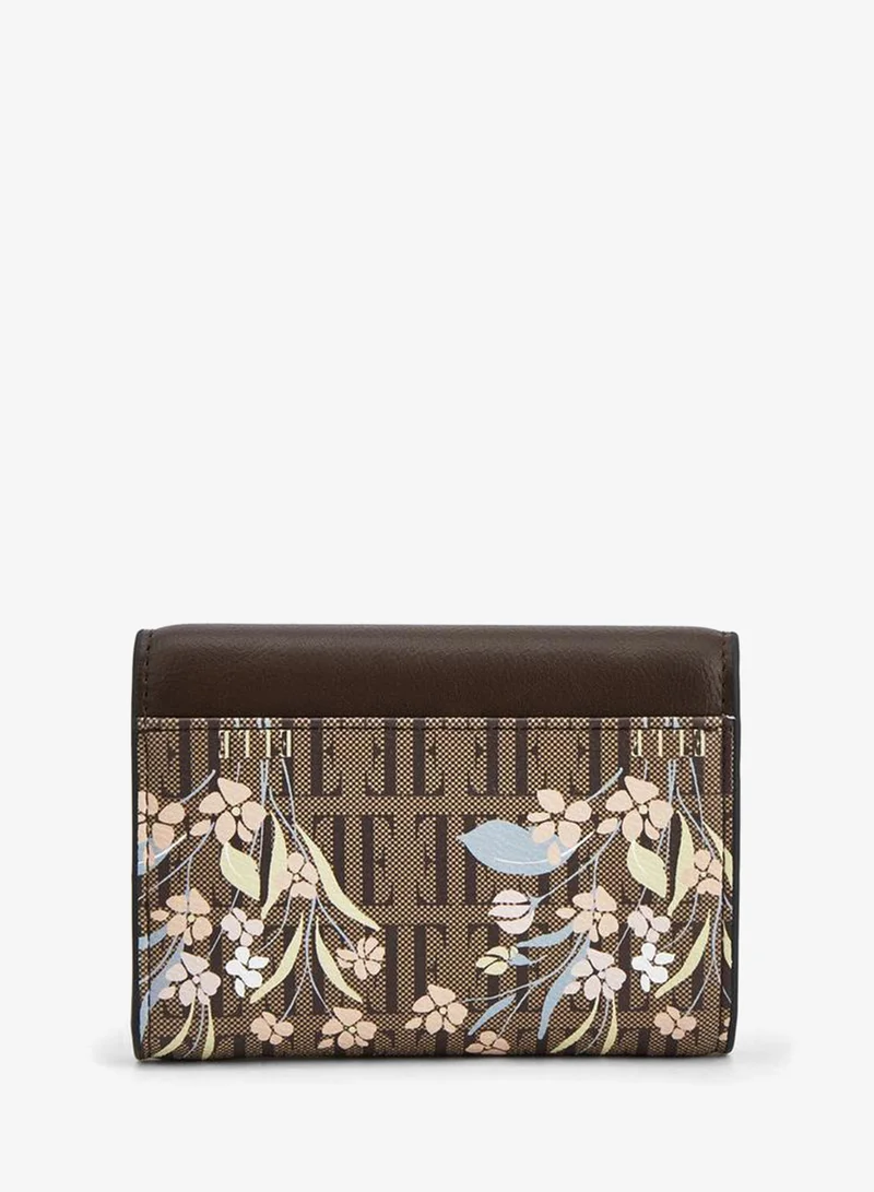 ELLE BROWN Floral Monogram Print Wallet With Button Closure for Women | Best Price UAE