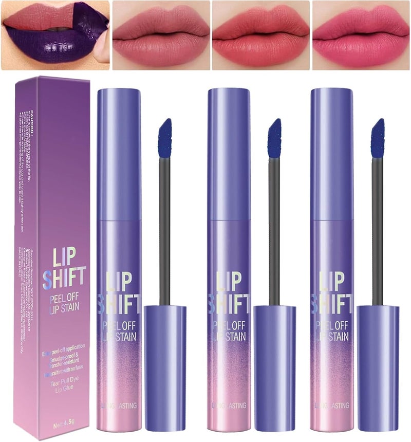 3 Colors Lip Stain Peel Off Long Lasting Waterproof and Transfer Proof Pink Lip Tint Matte Finish Peel Off Lip Makeup for woman