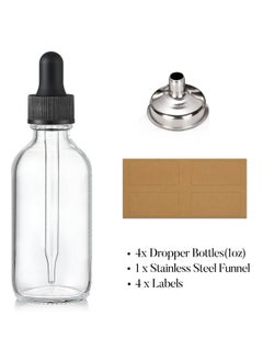 Aozita Set of 4, 1 oz Clear Eye Dropper Bottles with 1 Stainless Steel Funnels & 4 Labels - Black Caps 30ml Thick Glass Tincture Bottles - Leakproof Essential Oils Bottles for Health, Personal Care & Beauty  - Image 2