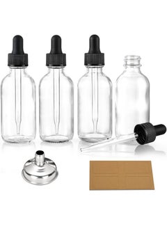 Aozita Set of 4, 1 oz Clear Eye Dropper Bottles with 1 Stainless Steel Funnels & 4 Labels - Black Caps 30ml Thick Glass Tincture Bottles - Leakproof Essential Oils Bottles for Health, Personal Care & Beauty  - Image 1