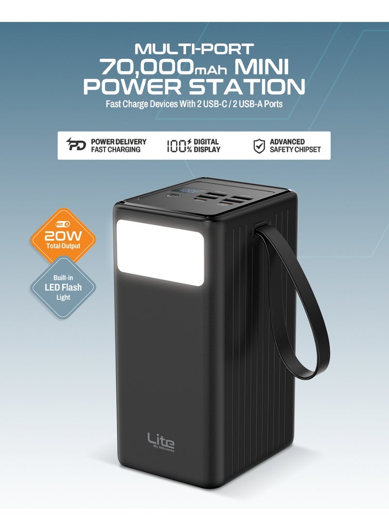 Moxedo Lite Multi-Port 70,000 mAh PD 20W Mini Power Station Fast Charging 2 USB-C / 4 USB-A Ports Portable with Built-in LED Flash Light and Lanyard - Image 2