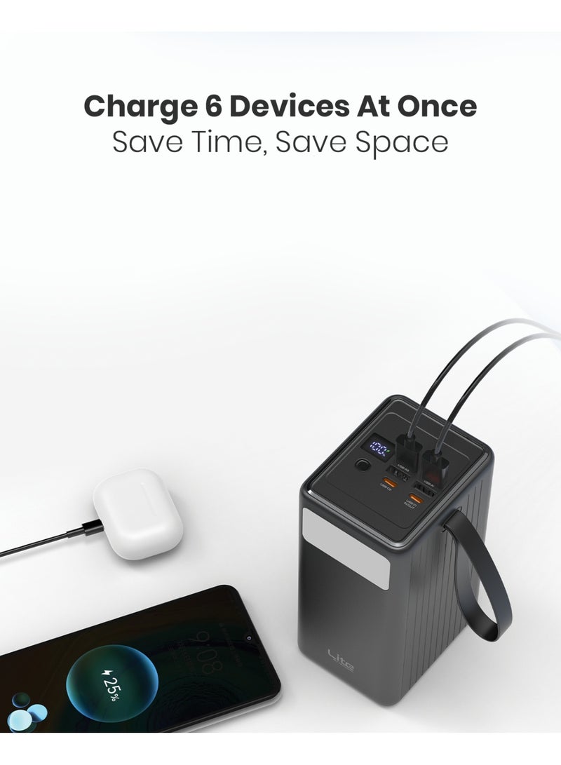 Moxedo Lite Multi-Port 70,000 mAh PD 20W Mini Power Station Fast Charging 2 USB-C / 4 USB-A Ports Portable with Built-in LED Flash Light and Lanyard - Image 3