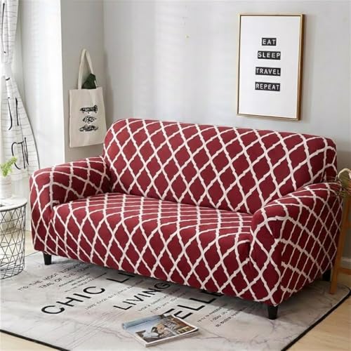 Furshine® Printed Universal Polyester Blend & Spandex Sofa Cover Big Elasticity Cover for Couch Flexible Stretch Sofa Cover | Imported Slipcovers (Burgundy Geometry, Three Seater) - Image 1