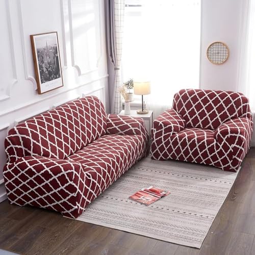 Furshine® Printed Universal Polyester Blend & Spandex Sofa Cover Big Elasticity Cover for Couch Flexible Stretch Sofa Cover | Imported Slipcovers (Burgundy Geometry, Three Seater) - Image 2