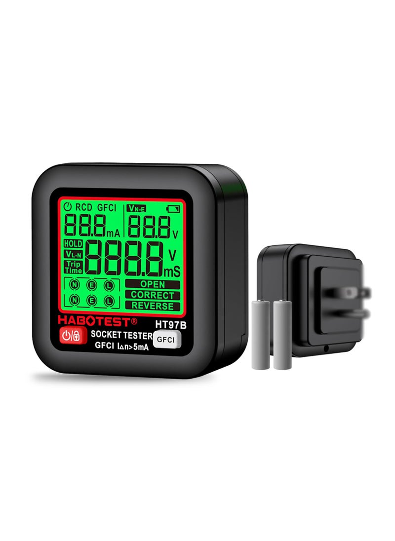 SYOSI - GFCI Outlet Tester with LCD Display, HABOTEST Receptacle Detector, Electric Voltage Tester for Standard 3-Wire 260V AC Voltage, Socket Checker 6 Visual Indicators/Wiring Legend for Home - Image 1