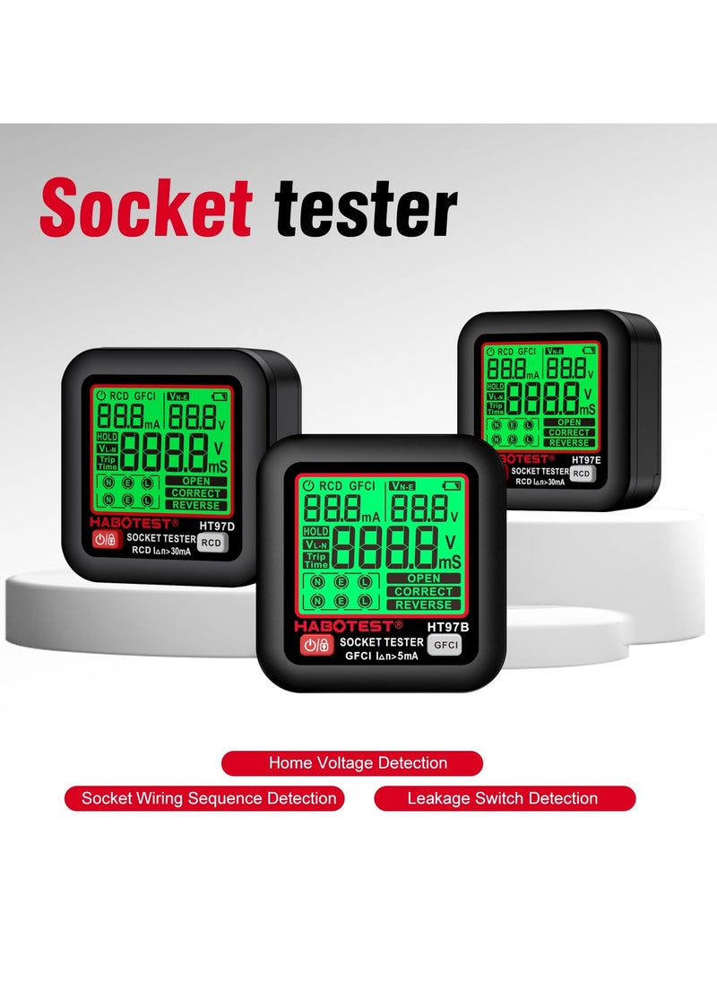 SYOSI - GFCI Outlet Tester with LCD Display, HABOTEST Receptacle Detector, Electric Voltage Tester for Standard 3-Wire 260V AC Voltage, Socket Checker 6 Visual Indicators/Wiring Legend for Home - Image 1