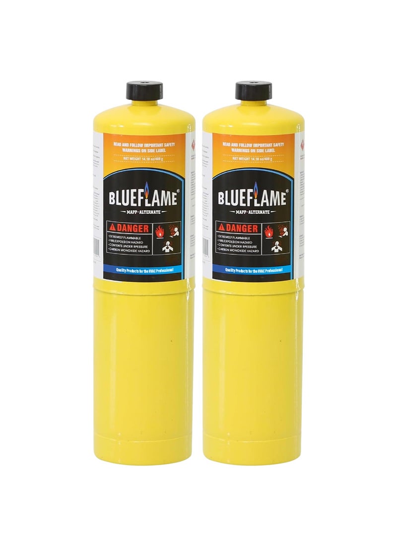 BlueFlame MAPP ALTERNATE Cylinder Pack of 2 – 99.9% High-Purity Propylene for Superior Heat – Hotter than Standard Propane Tanks – Ideal for Welding, Brazing, Soldering, and Modern Cuisines 14.1 oz - Image 1