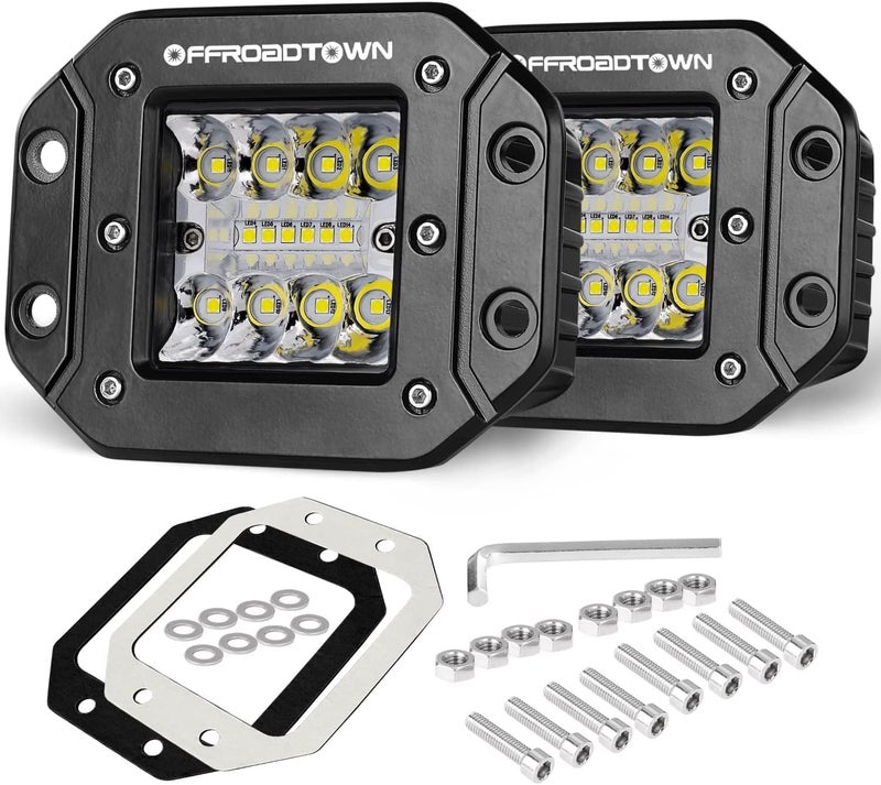 OFFROADTOWN Flush Mount LED Pods, 2pcs 5'' 78W Driving Light Work Lights Flush LED Light Bar Super Bright Fog Off Road Lights for Truck UTV ATV SUV Boat 4x4 Car - Image 1