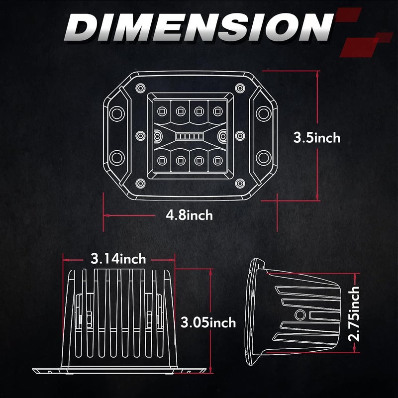 OFFROADTOWN Flush Mount LED Pods, 2pcs 5'' 78W Driving Light Work Lights Flush LED Light Bar Super Bright Fog Off Road Lights for Truck UTV ATV SUV Boat 4x4 Car - Image 2