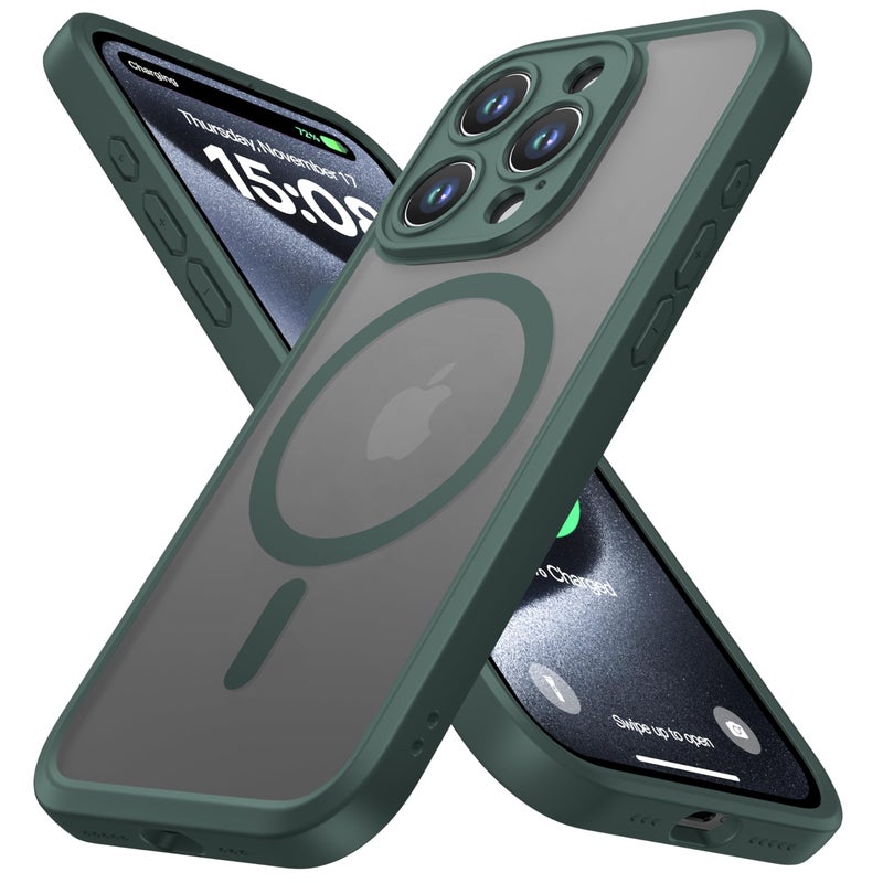 ImpactStrong Magnetic Guard Designed for iPhone 15 Pro Case [Camera Protection] [Military Grade Drop Tested] [Compatible with MagSafe] Slim Translucent Matte Phone Case (6.1") - Dark Green - Image 1