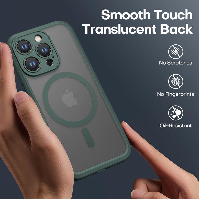 ImpactStrong Magnetic Guard Designed for iPhone 15 Pro Case [Camera Protection] [Military Grade Drop Tested] [Compatible with MagSafe] Slim Translucent Matte Phone Case (6.1") - Dark Green - Image 5