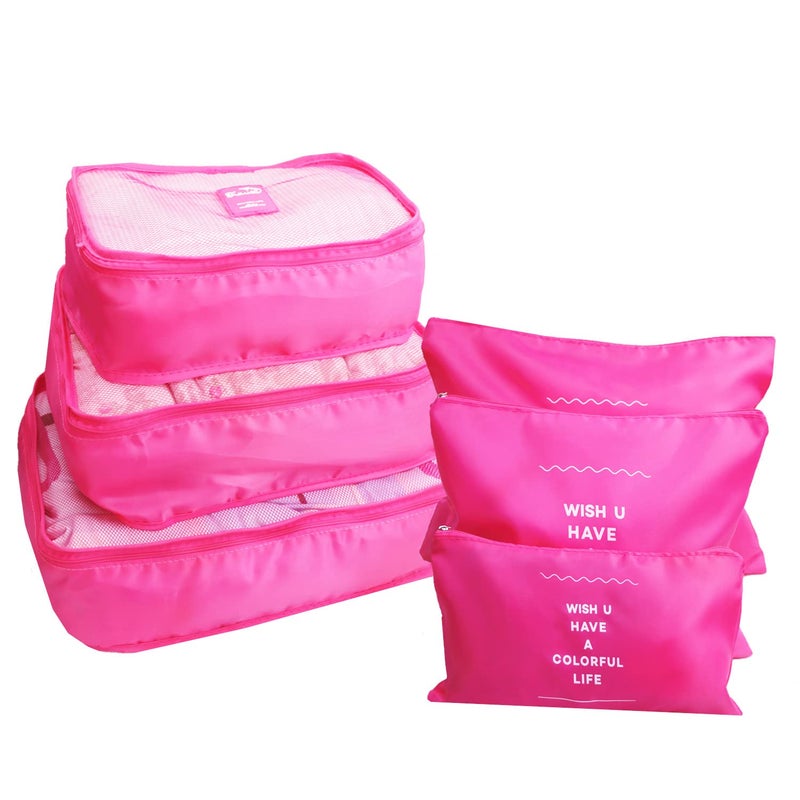 GUIFIER 6 Set Packing Cubes Laundry Pouch Travel Storage Bag Organizer Pouch Luggage Packing Organizer Bags Compression Bags for Backpack Suitcases Hot Pink
