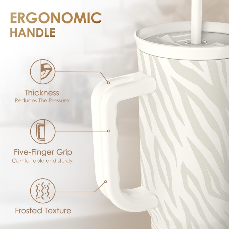 SANDJEST Zebra Skin 40oz Slider Tumbler with Handle and Straw - Insulated Stainless Steel Travel Coffee Mug for Women Girls, Gift for Birthday, Christmas - Image 3
