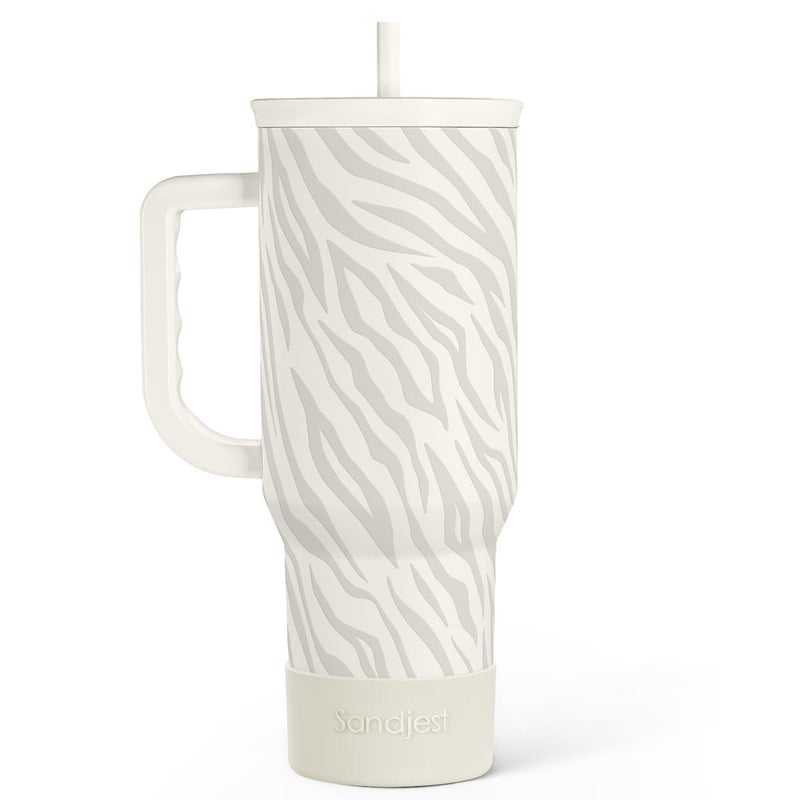SANDJEST Zebra Skin 40oz Slider Tumbler with Handle and Straw - Insulated Stainless Steel Travel Coffee Mug for Women Girls, Gift for Birthday, Christmas - Image 1