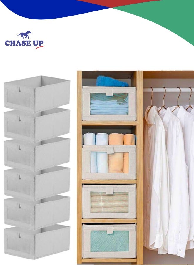 Chase Up Clothes Storage Box – Foldable Wardrobe Organizer, Drawer Organizer. Ideal for Clothes & Books Storage. Washable Closet Storage Basket for Neat and Efficient Organization. (cotton 6pc's) - Image 1