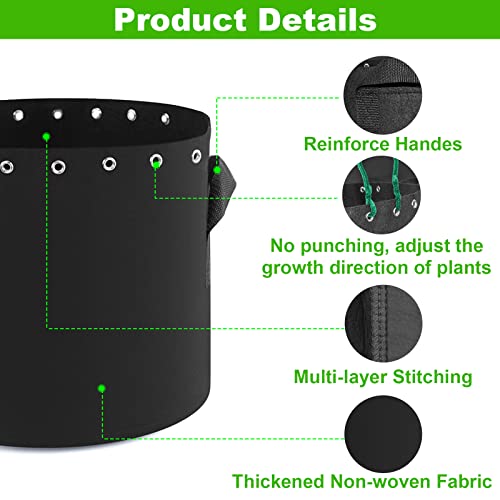 Molgoc 3 Gallon Plant Grow Bags 5-Packs with Holes,Thichkened Non-Woven Aeration Fabric Pots with Handles - Reinforced Weight Capacity - Image 2