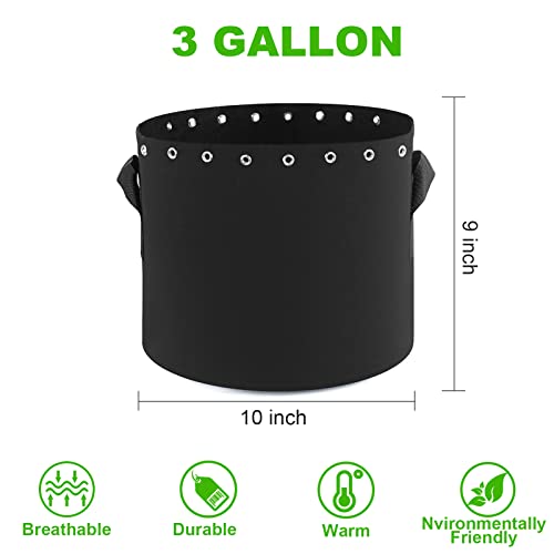 Molgoc 3 Gallon Plant Grow Bags 5-Packs with Holes,Thichkened Non-Woven Aeration Fabric Pots with Handles - Reinforced Weight Capacity - Image 3