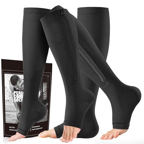 cerpite Zipper Compression Socks 2 Pairs Open Toe Compression Stockings for Men Women 1520mmHgSuit for Running Sport - Image 2