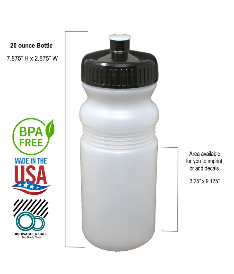 Rolling Sands 20 Ounce Sports Water Bottles 6 Pack  BPA-Free  Made in USA  Dishwasher Safe  Clear Frost Bottles/Black Lids - Image 3