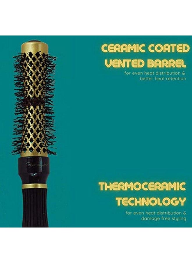 Scarlet Line Professional Small Ceramic Barrel Heat Reminder Hot Curling Round Hair Brush For Men And Women Black and Golden Color 25 mm  - Image 5
