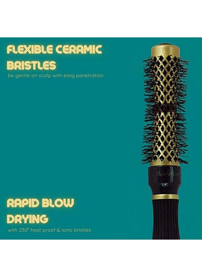 Scarlet Line Professional Small Ceramic Barrel Heat Reminder Hot Curling Round Hair Brush For Men And Women Black and Golden Color 25 mm  - Image 4