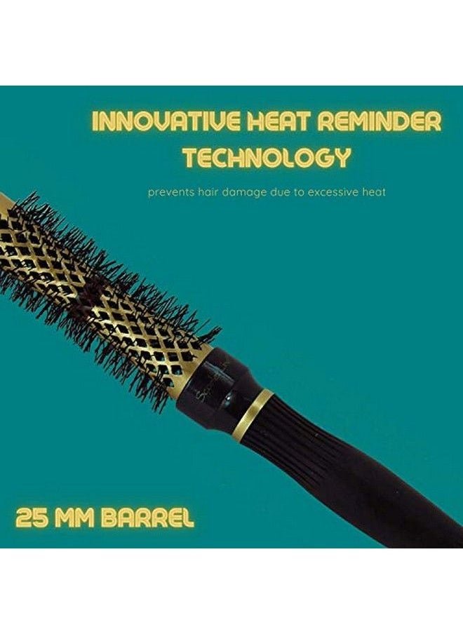 Scarlet Line Professional Small Ceramic Barrel Heat Reminder Hot Curling Round Hair Brush For Men And Women Black and Golden Color 25 mm  - Image 3