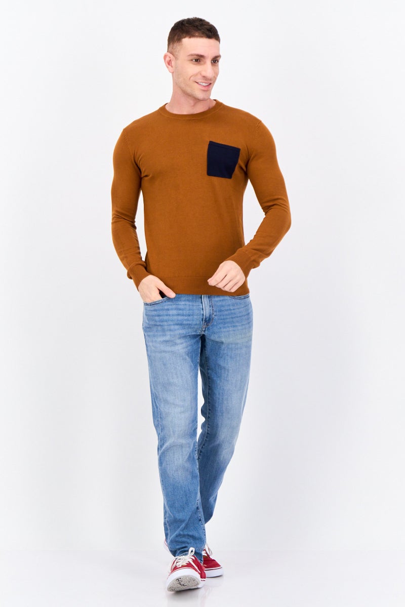 Jules Men Crew Neck Long Sleeves Knitted Sweater, Brown - Image 3