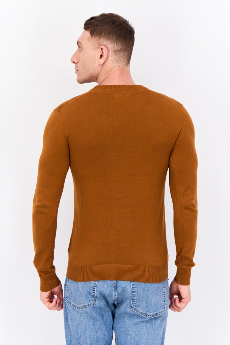 Jules Men Crew Neck Long Sleeves Knitted Sweater, Brown - Image 2
