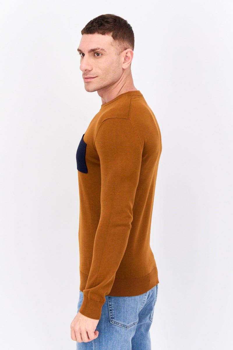 Jules Men Crew Neck Long Sleeves Knitted Sweater, Brown - Image 4