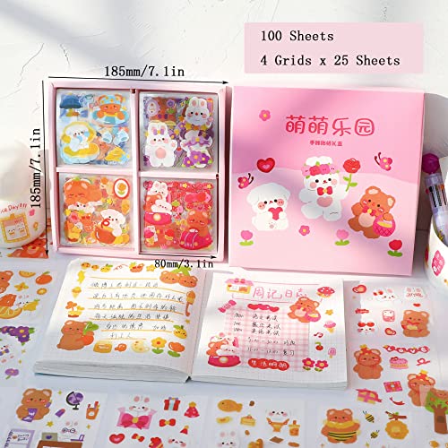 EAMOTOL Cute Cartoon Bunny Bear Stickers, EAMOTOL 100 Sheets Kawaii Animals Transparent PET Scrapbooking Clipping Supplies Decals for Journaling Planners Collage Junk Journal Bullet Album Calendar Phone Case - Image 3
