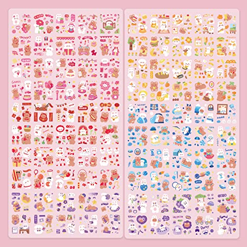EAMOTOL Cute Cartoon Bunny Bear Stickers, EAMOTOL 100 Sheets Kawaii Animals Transparent PET Scrapbooking Clipping Supplies Decals for Journaling Planners Collage Junk Journal Bullet Album Calendar Phone Case - Image 2