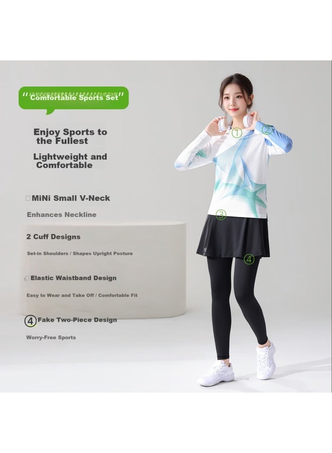 Fandimu Badminton Outfit For Men And Women, Sports Set For Fitness, Running, Track And Field Training, Geometry Long-sleeve Two-piece Set, Women's Size M - Image 1