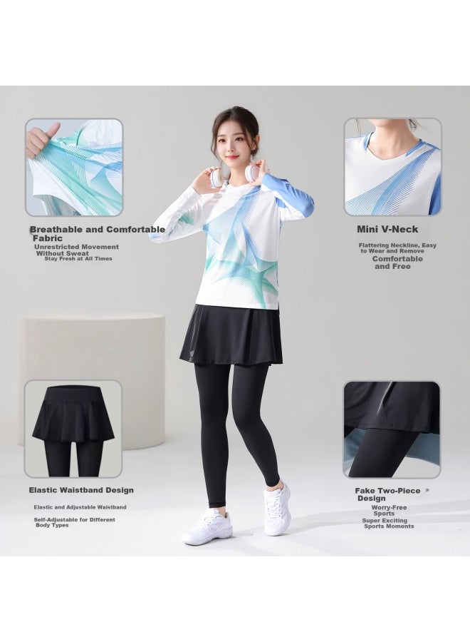 Fandimu Badminton Outfit For Men And Women, Sports Set For Fitness, Running, Track And Field Training, Geometry Long-sleeve Two-piece Set, Women's Size M - Image 3