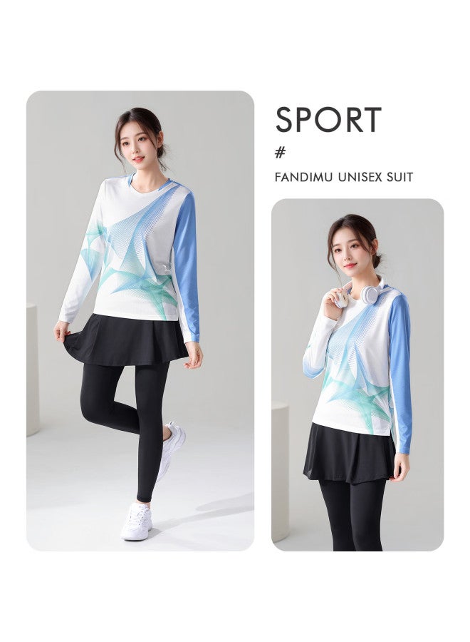 Fandimu Badminton Outfit For Men And Women, Sports Set For Fitness, Running, Track And Field Training, Geometry Long-sleeve Two-piece Set, Women's Size M - Image 2
