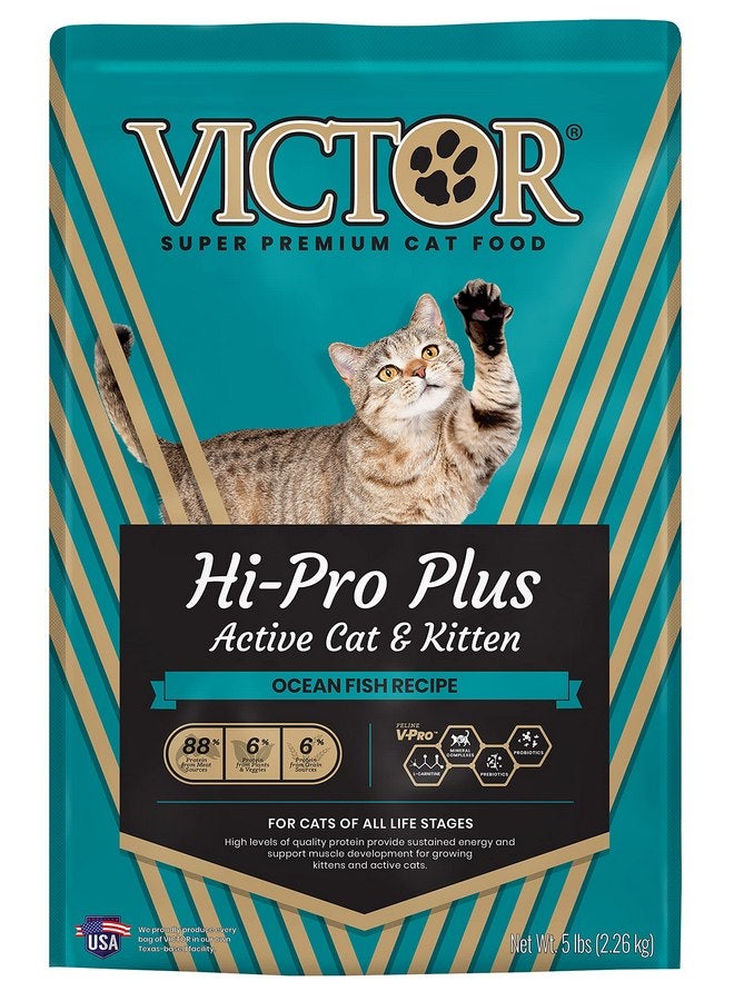 Victor Super Premium Cat Food - Hi-Pro Plus Active Cat and Kitten - Dry Cat Food for Active Cats - All Breeds and All Life Stages from Kitten to Adult, 5lb - Image 1