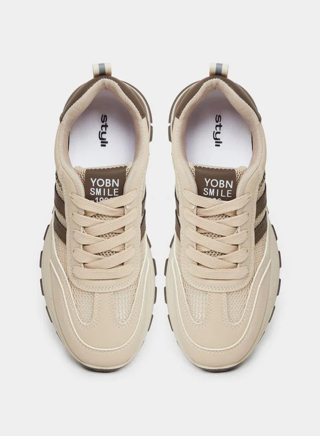 Styli Styli Striped Lace Up Casual Sneakers