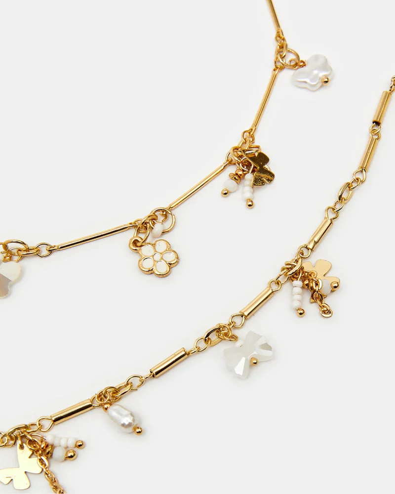 REDTAG Girls Gold Embellished Necklace & Bracelets (3 Piece)