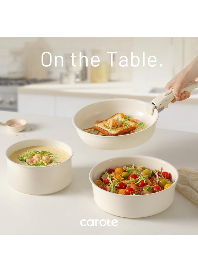 CAROTE - CAROTE 15pcs Pots and Pans Set, Ceramic Cookware Set Detachable Handle, Induction Nonstick Kitchen Cookware Sets with Removable Handle, Non Stick RV Cookware Set, Oven Safe Cookware Set, Cream White - Image 1