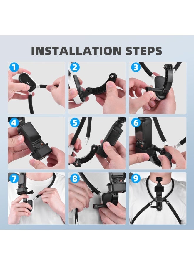 حامل عنق مغناطيسي لـ DJI OSMO Pocket 3، حامل صدر لالتقاط مقاطع فيديو من منظور الشخص الأول (POV) أو مدونات الفيديو (Vlog)، حامل سيلفي يدوي لحمل الكاميرا على الرقبة لـ GoPro Hero 12/11/10/9، ملحقات الكاميرا - Image 4