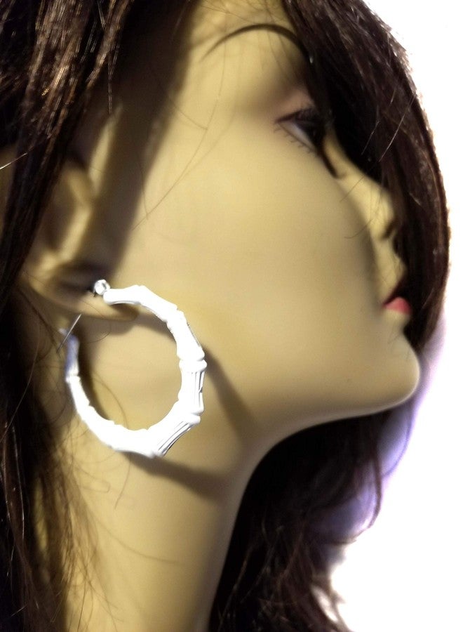Divas Diggables Bamboo Earrings 2 inch Hoop Earrings Lightweight Assorted Colors (White) - Image 2