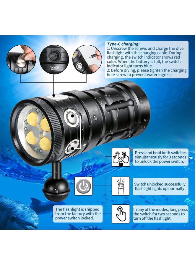 LetonPower Turbo SX Dive Light, 11000 Lumens 100m Underwater Video Light,Diving Flashlight,Scuba Dive Light,Waterproof Flashlight with for Under Water Sports,Underwater Video Shooting and Photography - Image 5