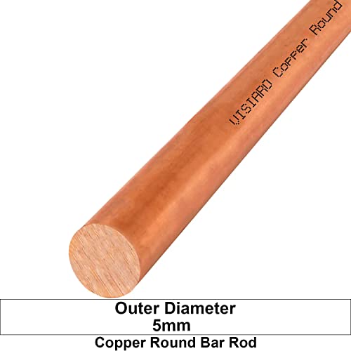 Visiaro Solid Pure Copper Round Bar Rod, 1ft, Outer Dia 5 mm, >99% Purity, Industrial Commercial Grade Metal, for Machining, Architecture, Vastu & DIY Jewelry Crafts - Image 2