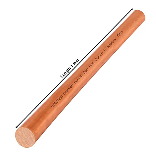 Visiaro Solid Pure Copper Round Bar Rod, 1ft, Outer Dia 5 mm, >99% Purity, Industrial Commercial Grade Metal, for Machining, Architecture, Vastu & DIY Jewelry Crafts - Image 4