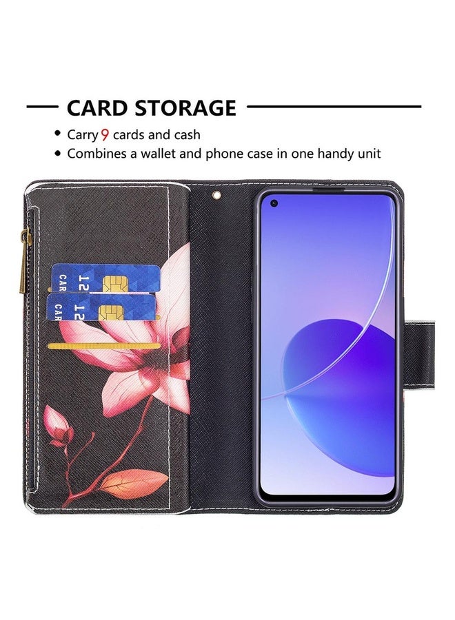 HuHa Case Cover For OPPO Reno6 5G Colored Drawing Pattern Zipper Horizontal Flip Leather Case with Holder & Card Slots & Wallet(Lotus)  - Image 5