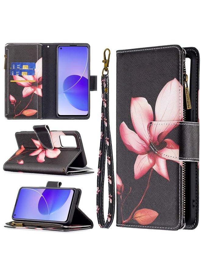 HuHa Case Cover For OPPO Reno6 5G Colored Drawing Pattern Zipper Horizontal Flip Leather Case with Holder & Card Slots & Wallet(Lotus)  - Image 1