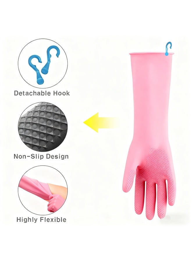 RESONIX 2 Pairs Dishwashing Gloves with Hanging Hooks – Reusable Latex Rubber Cleaning Gloves for Kitchen, Dishwashing & Household Chores (Pink) - Image 2