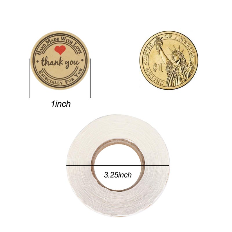 YOGET 500pcs YOGET 1.5 Inch Round Handmade with Love Sticker,Thank You Stickers Roll Kraft Paper Strong Adhesive Stickers - Image 3