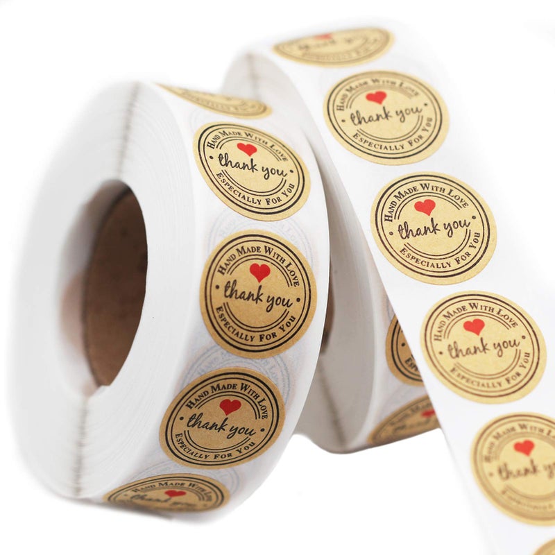 YOGET 500pcs YOGET 1.5 Inch Round Handmade with Love Sticker,Thank You Stickers Roll Kraft Paper Strong Adhesive Stickers - Image 2