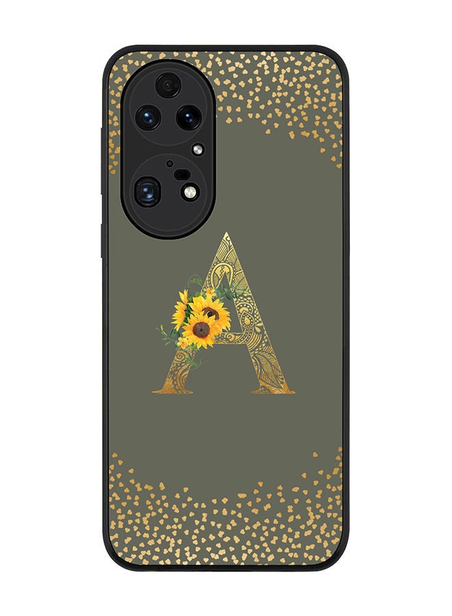 Stylizedd Rugged Black edge case for Huawei P50 Pro Slim fit Soft Case Flexible Rubber Edges Anti Drop TPU Gel Thin Cover - Custom Monogram Initial Letter Floral Pattern Alphabet - A (Olive Green ) - Image 1