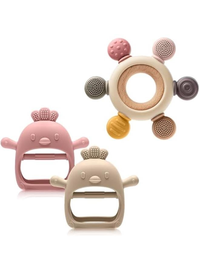 Arabest Baby Sensory Teething Ring + Baby Teething Mitten for 0-6 6-12 Months - Image 1
